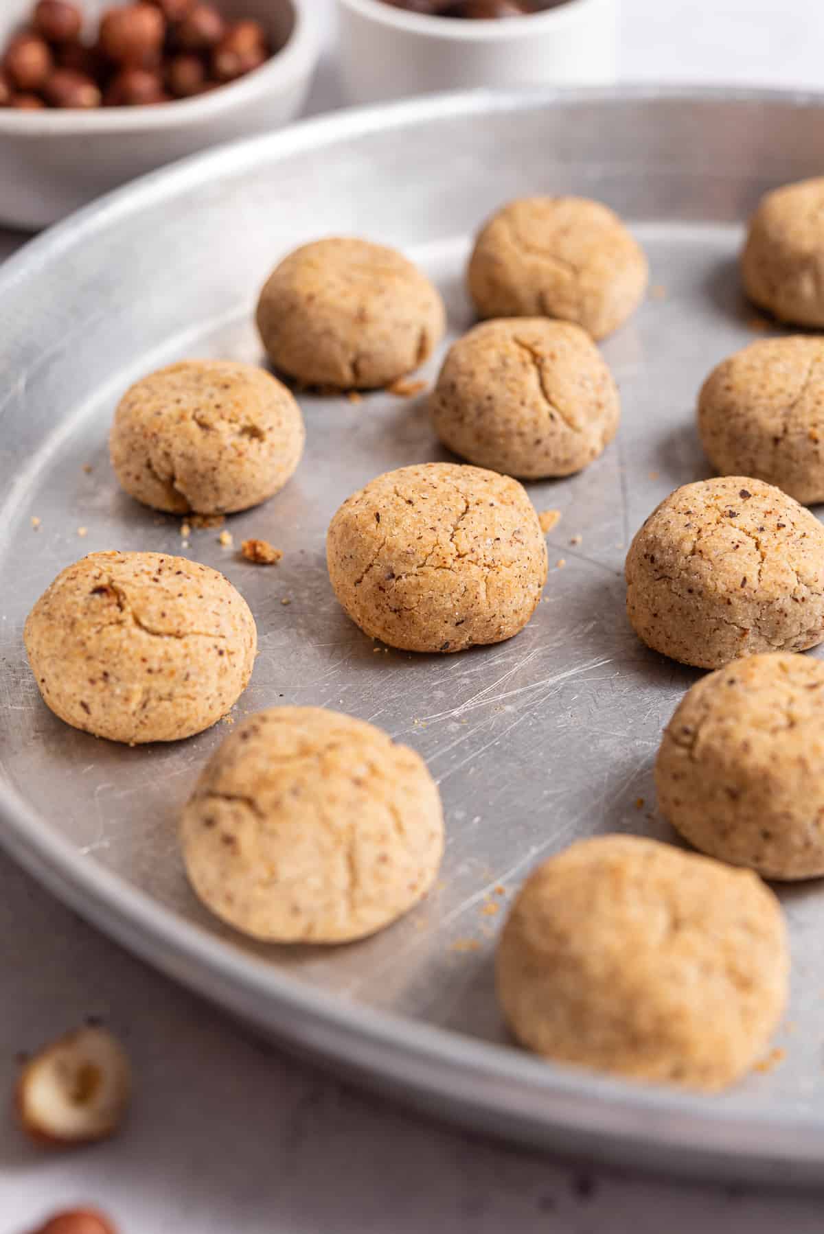 gluten free hazelnut cookies in baking tray