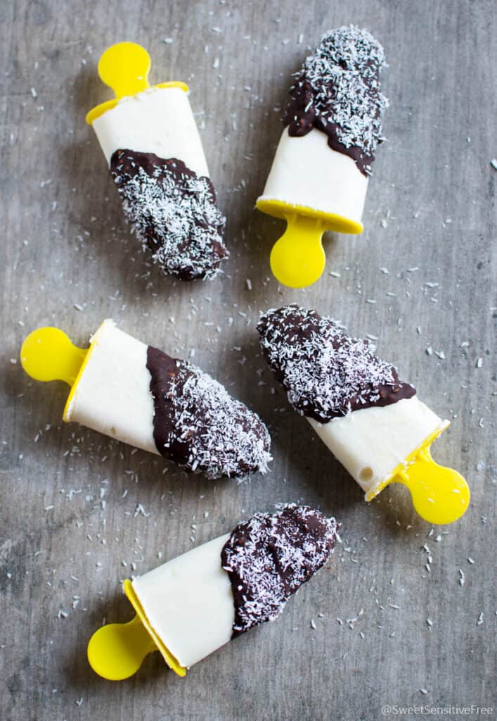 How to make Dairy Free Homemade Bounty Popsicles with Alpro soy coconut yogurt