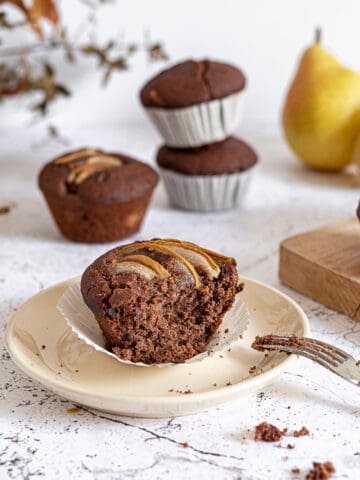 Gluten free dairy free egg free chocolate pear muffins