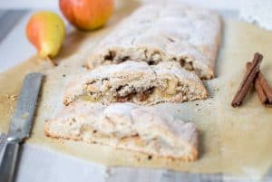 Gluten free vegan strudel with homemade easy quick soft shortcrust pastry