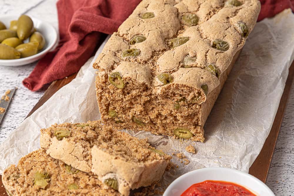 Gluten free millet olive bread with homemade flour mix