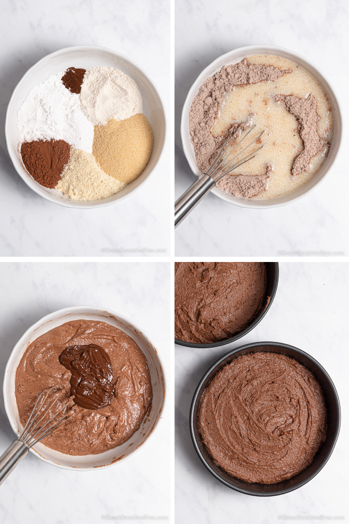 bowls with chocolate cake ingredients
