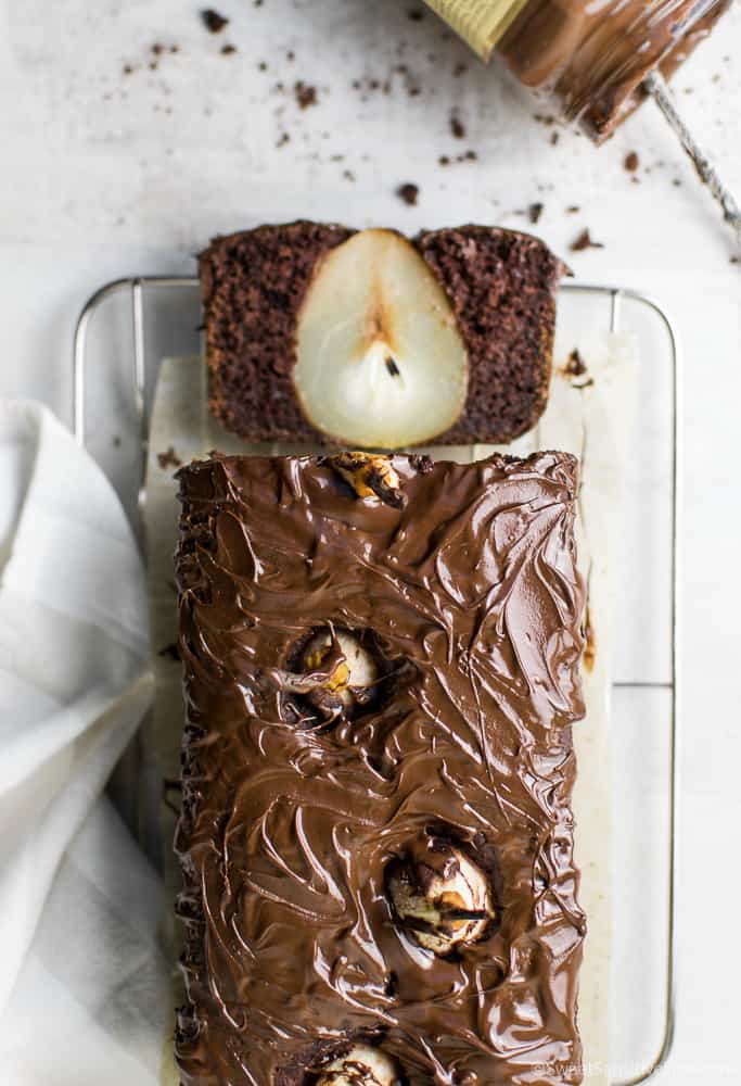 vegan gluten free chocolate cake with pears