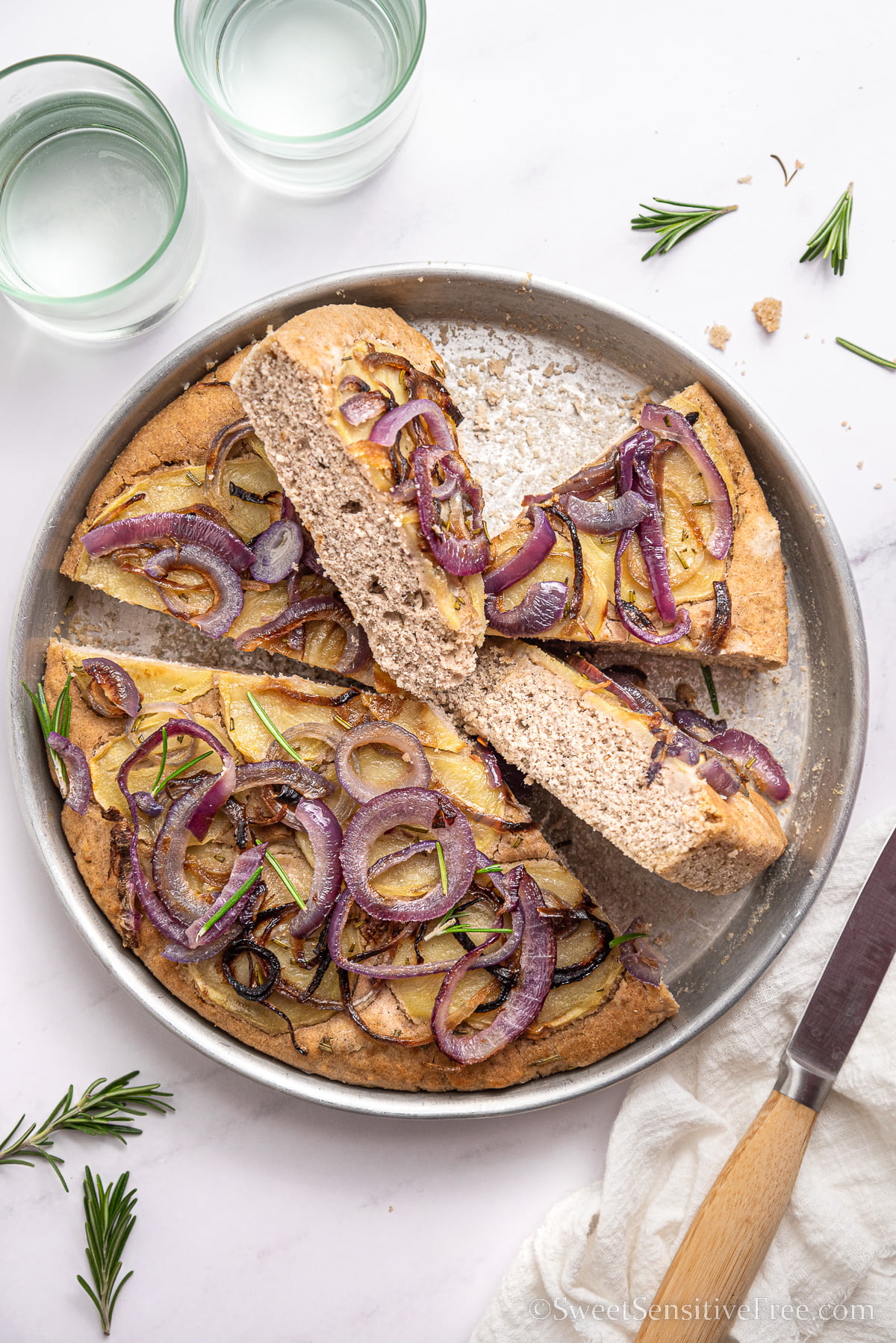 sliced gluten free onion focaccia