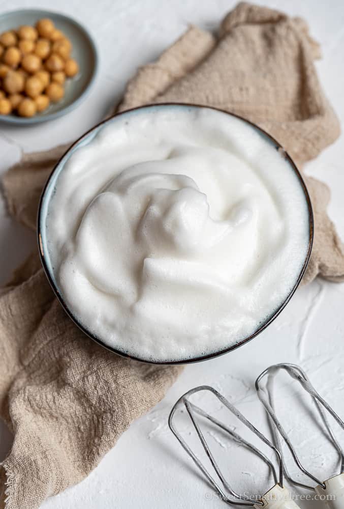 Whipped aquafaba from chickpea cooking liquid