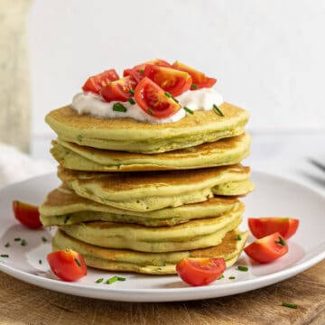 stack of gluten free pancakes made with green pea flour