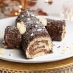 gluten free vegan yule log cake with chocolate filling