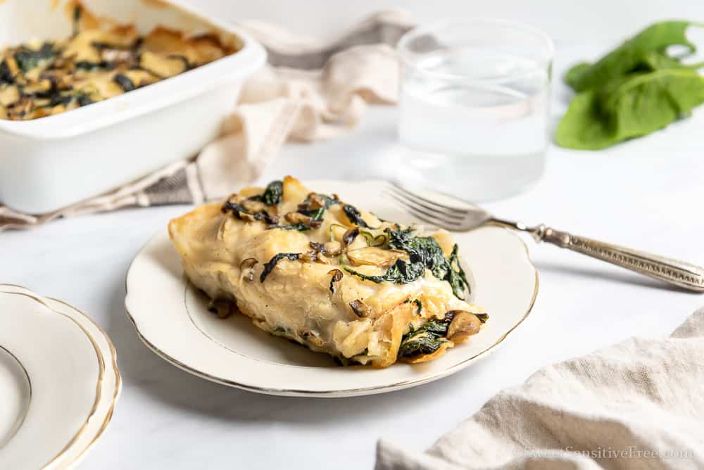 Vegan Gluten free Crepes Cannelloni with Spinach and mushrooms