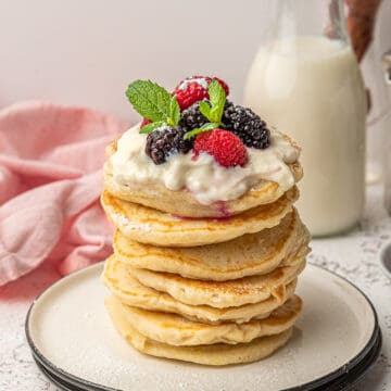 stack of gluten free vegan pancakes