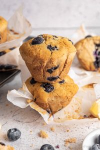 stack of gluten free blueberry muffins