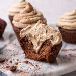vegan coffee frosting on chocolate cupcakes
