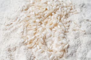 closeup of white rice grains