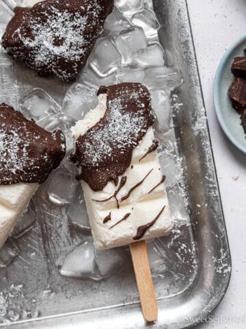closeup of chocolate coconut popsicles