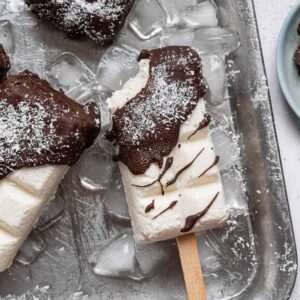 closeup of chocolate coconut popsicles