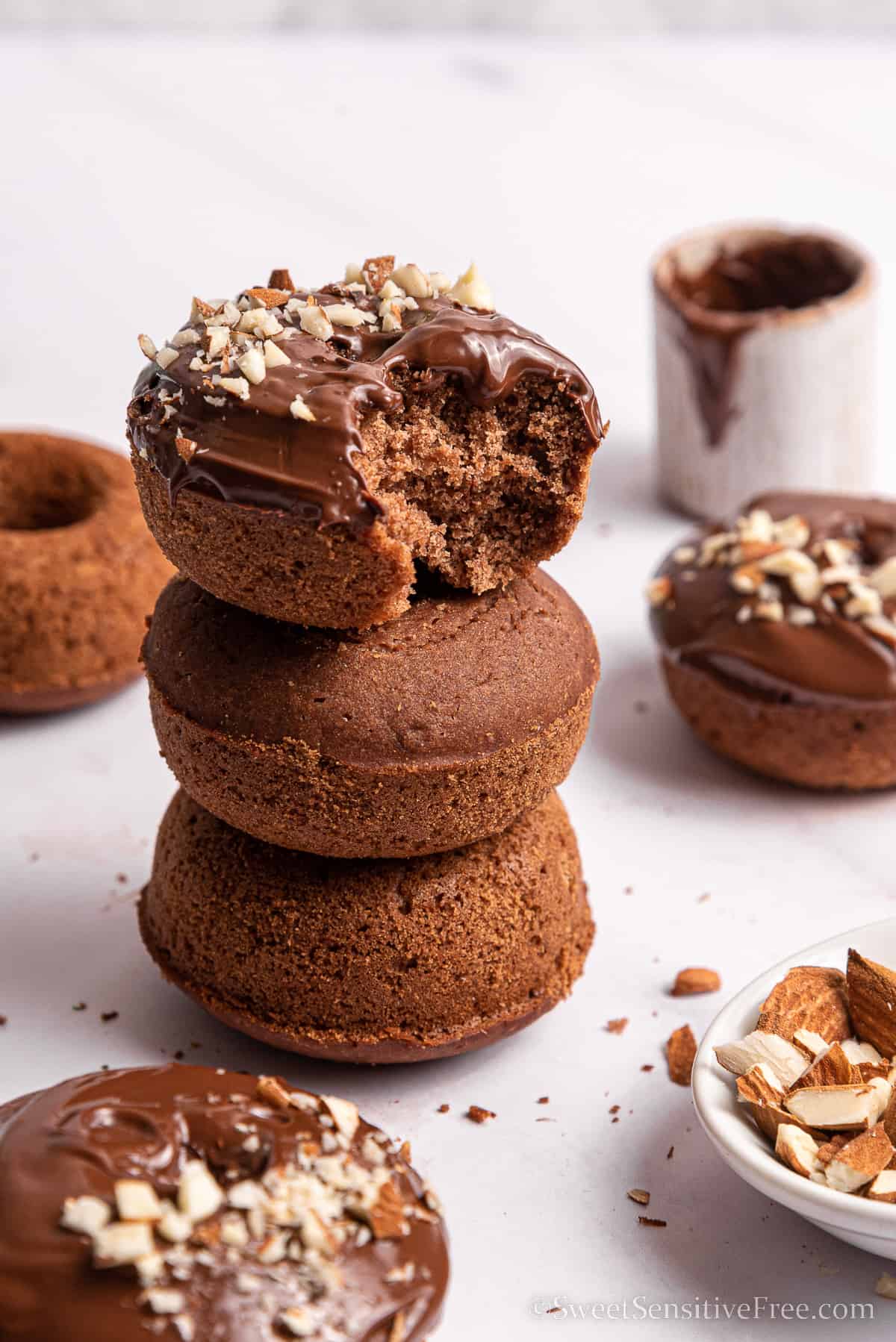 stack of gluten free chocolate donuts