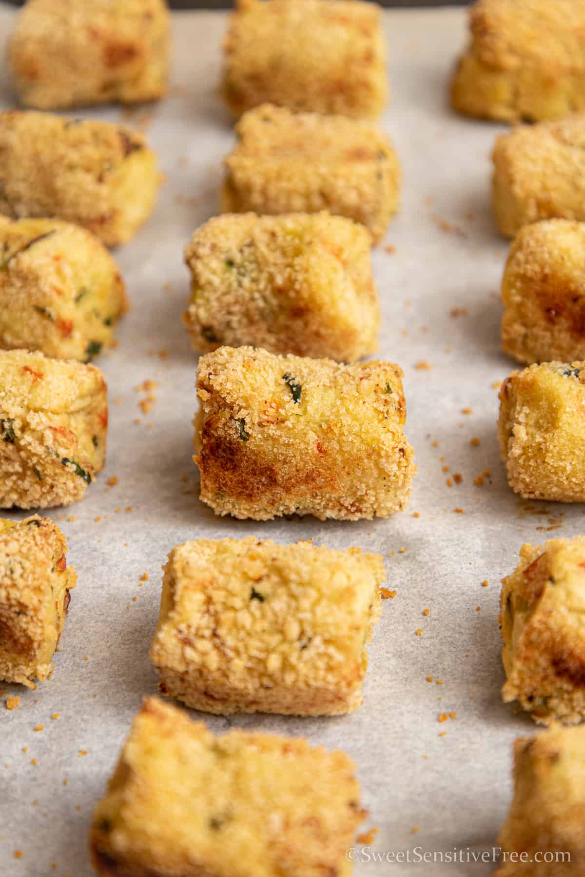 closeup of baked tots