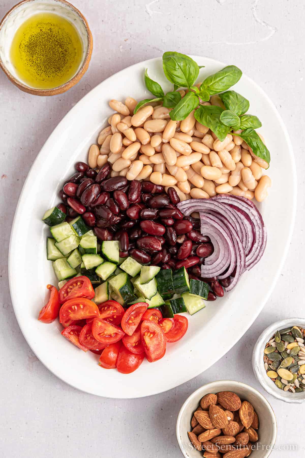 dish with bean salad ingredients