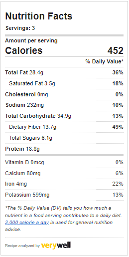nutritional values of vegan bean salad