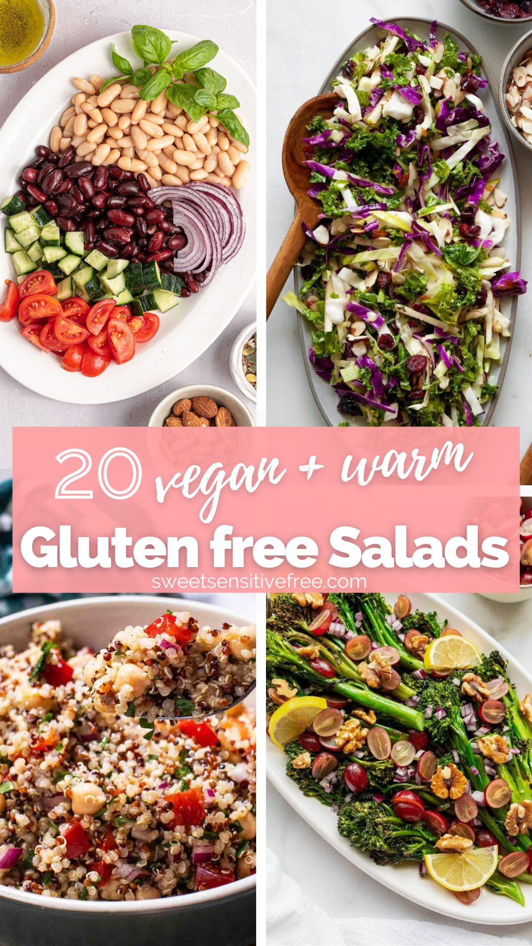 4 images of vegan salads