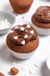 chocolate cupcake with sugar hearts