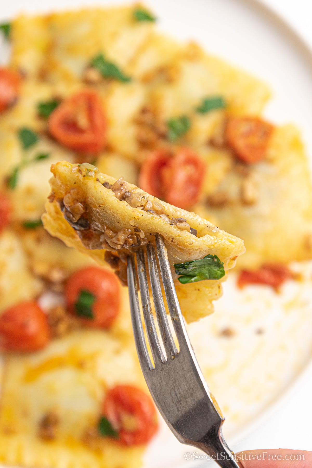 closeup of the inside of gluten free ravioli