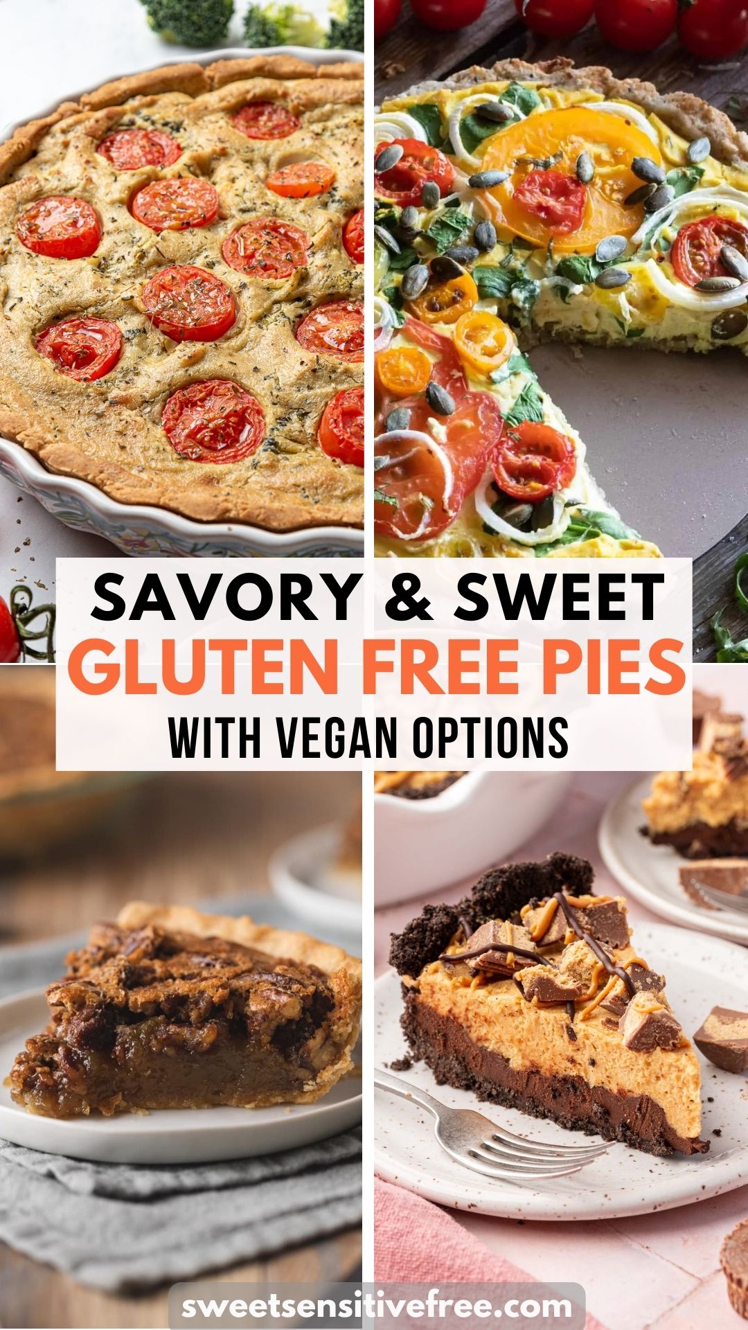 collage of both savory and sweet gluten free pies