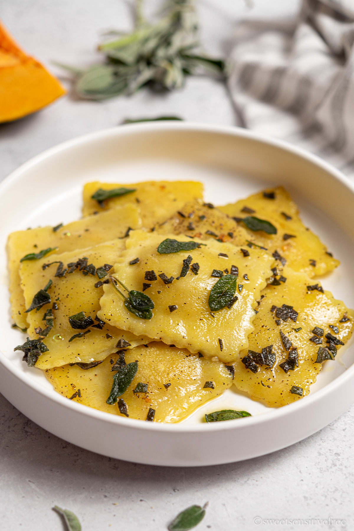 fresh gluten free ravioli with butter and sage