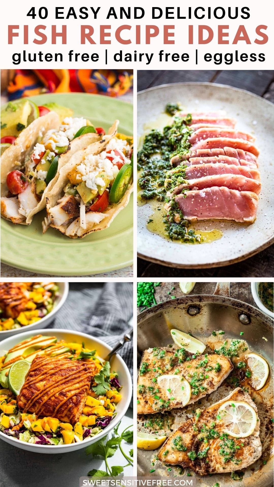 four images of dairy free fish meals