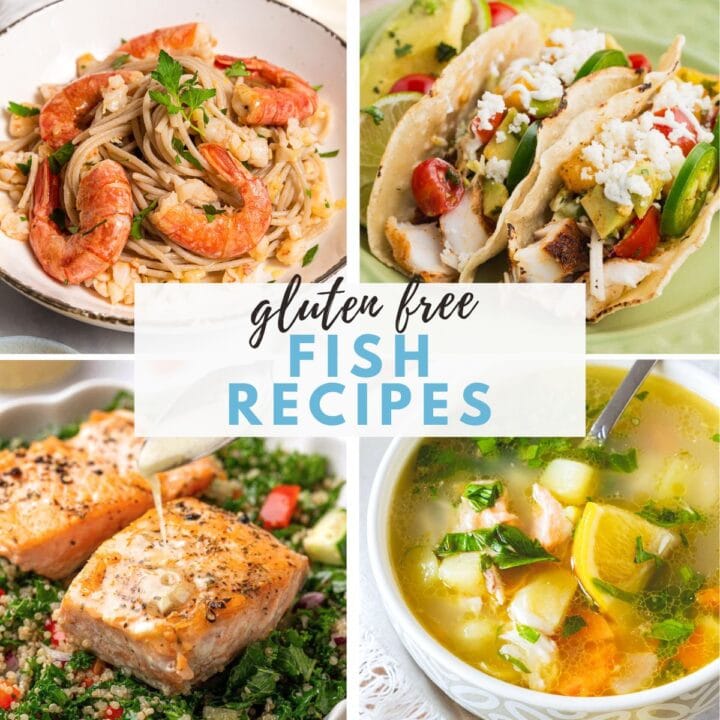 four images of fish dishes